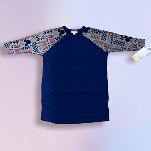Disney LulaRoe Sloan Tee Blue and Multicolor Mickey Mouse Print Sleeves Kids 14